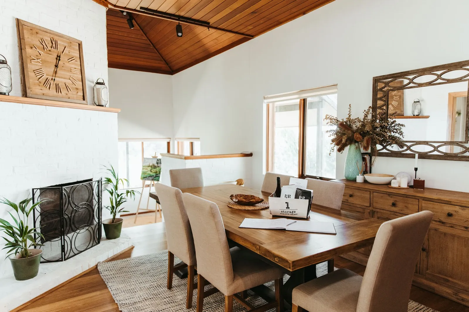 Homestead dining area with fireplace