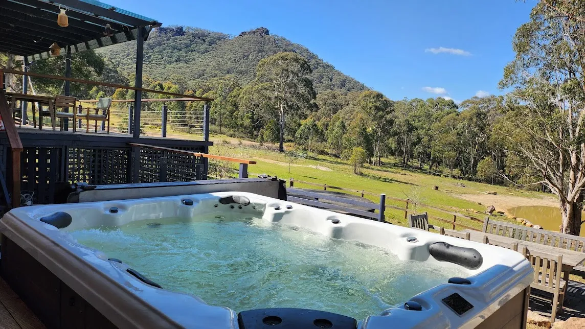 Jacuzzi with mountain views